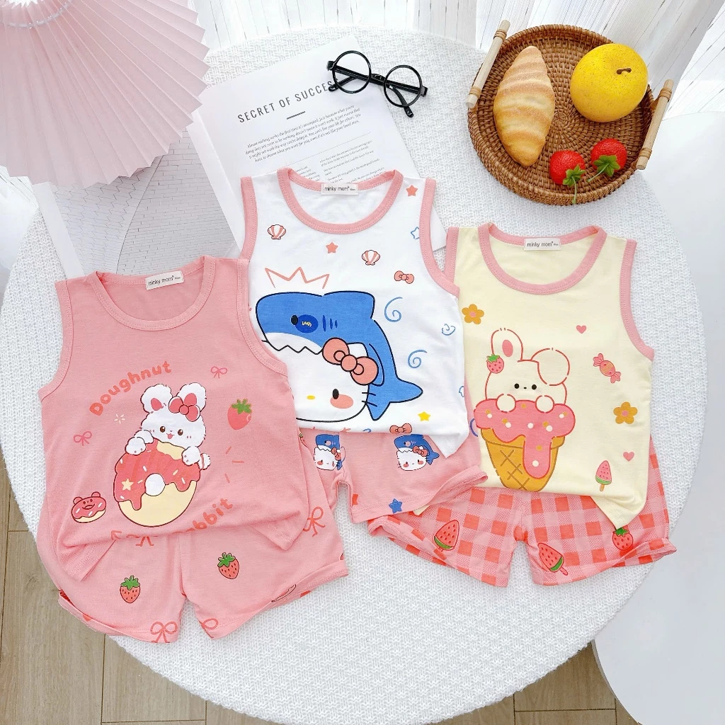 Bộ Ba Lỗ Bé Gái vải Thun Lạnh Minkymom In Hình Dễ Thương BL-IN90