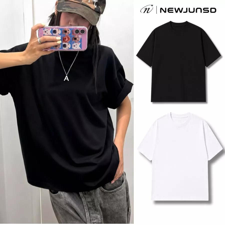 Áo Thun Boxy NEWJUNSD 100% Cotton Trơn Dày Mịn Thoáng Mát