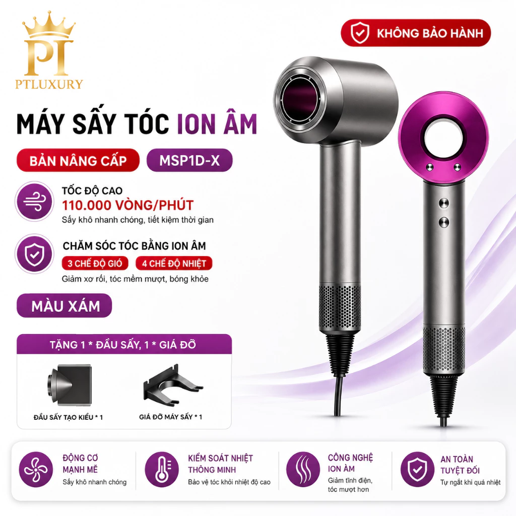 Máy Sấy Tóc ION Âm 2 Chiều Nóng Lạnh PTLUXURY Công Suất 2200W