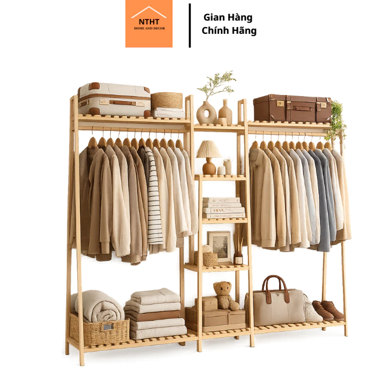 Tủ treo quần áo DECOR HT 2 3 ngăn gỗ thông tự nhiên