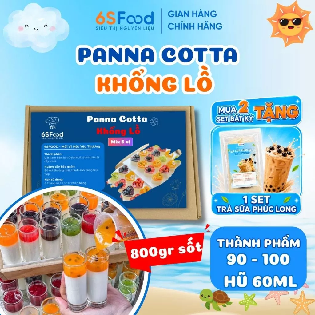 Set nguyên liệu Panna Cotta Khổng Lồ Mix 5 vị thành phẩm 90-100 hũ 60ml [SET KHỔNG LỒ] - 6SFOOD