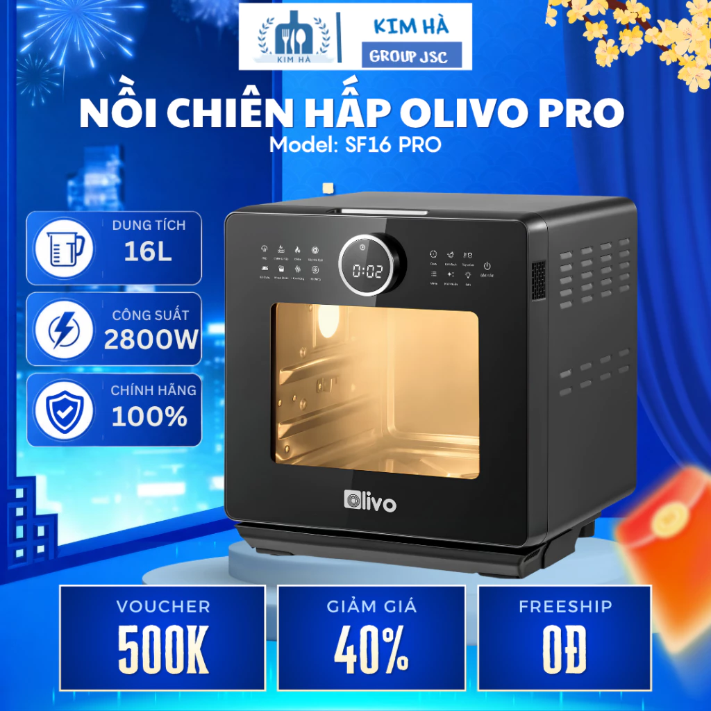 Nồi Chiên Hấp Đa Năng Olivo SF16 Pro Dung Tích Siêu Lớn 16 Lít,70 Chế Độ Nấu Cài Đặt Sẵn Tiện Lợi - Kim Hà Group
