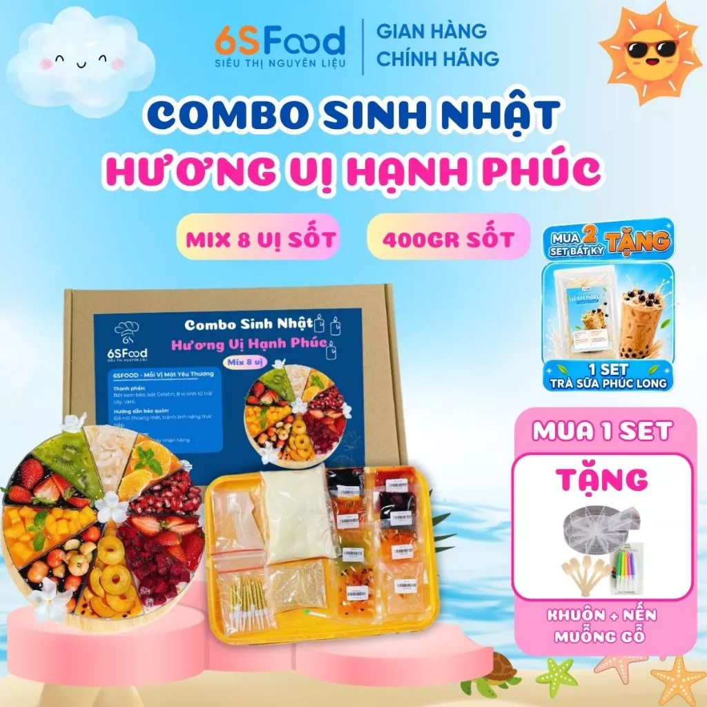 Combo sinh nhật, Set nguyên liệu Panna Cotta Hương Vị Hạnh Phúc mix 8 vị thành phẩm 2,5L - 6SFOOD