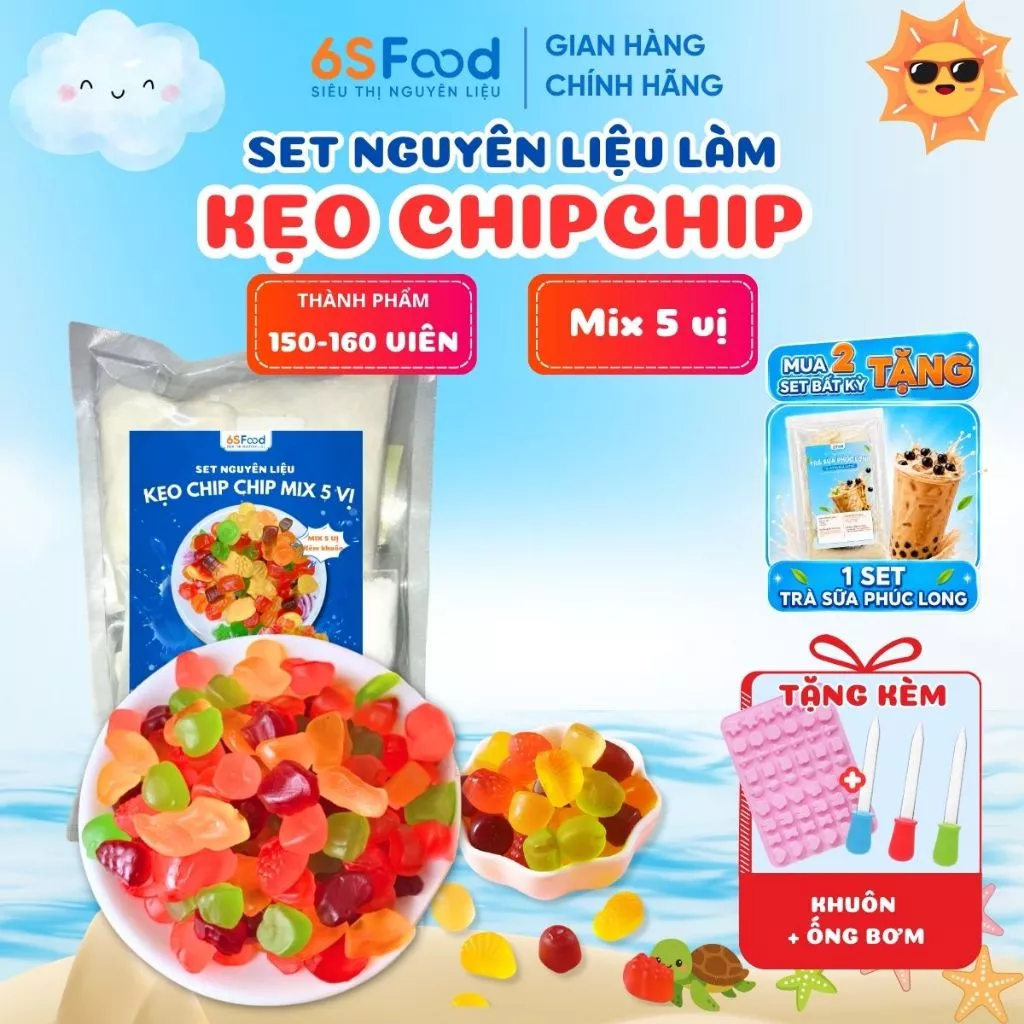 Set Nguyên Liệu Làm Kẹo Chip Chip mix 5 vị trái cây thành phẩm 150-160v kẹo thơm ngon tại nhà 6SFOOD