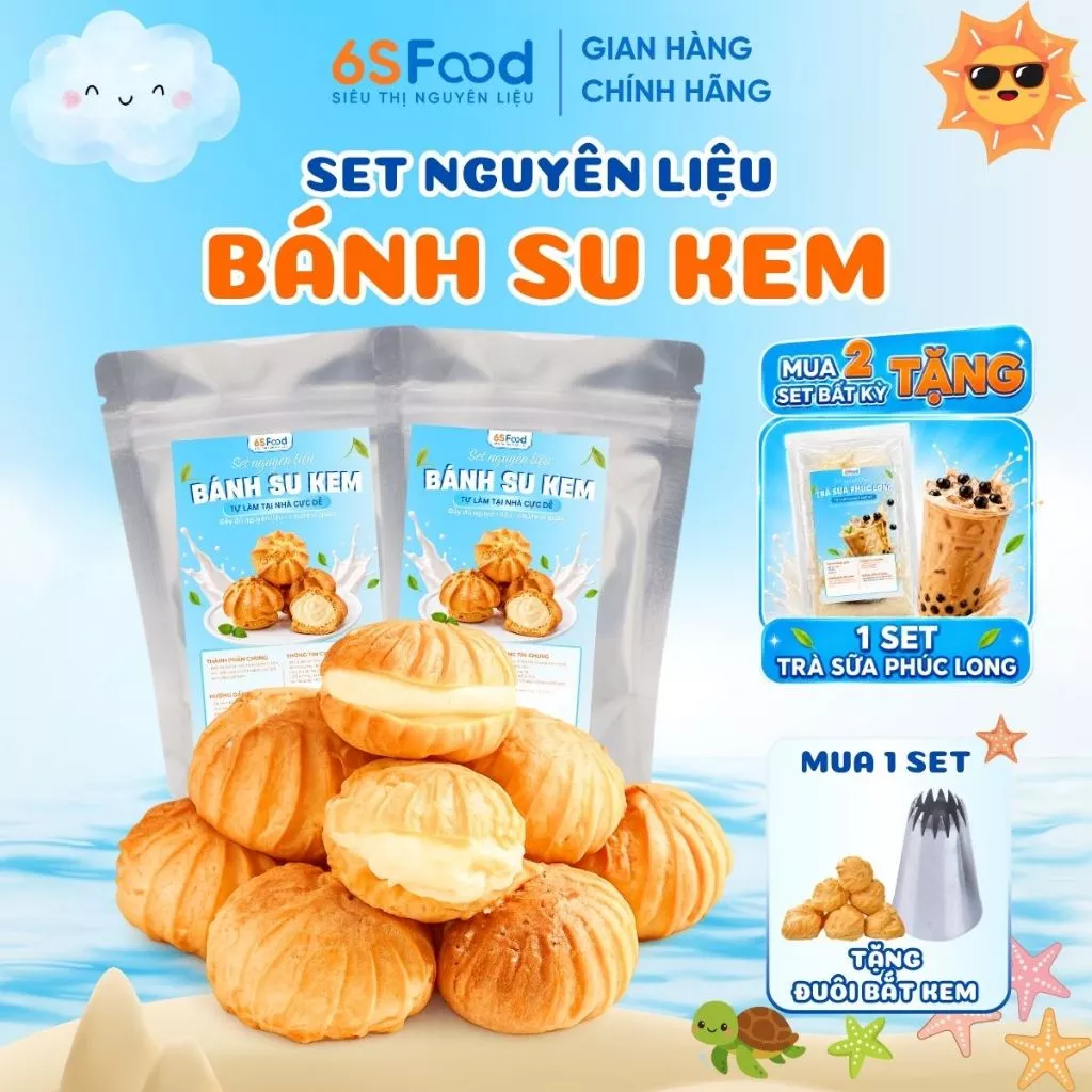 Set Nguyên Liệu Làm Bánh Su Kem mix 3 vị cacao, matcha, truyền thống thành phẩm 40c thơm ngậy-6SFOOD