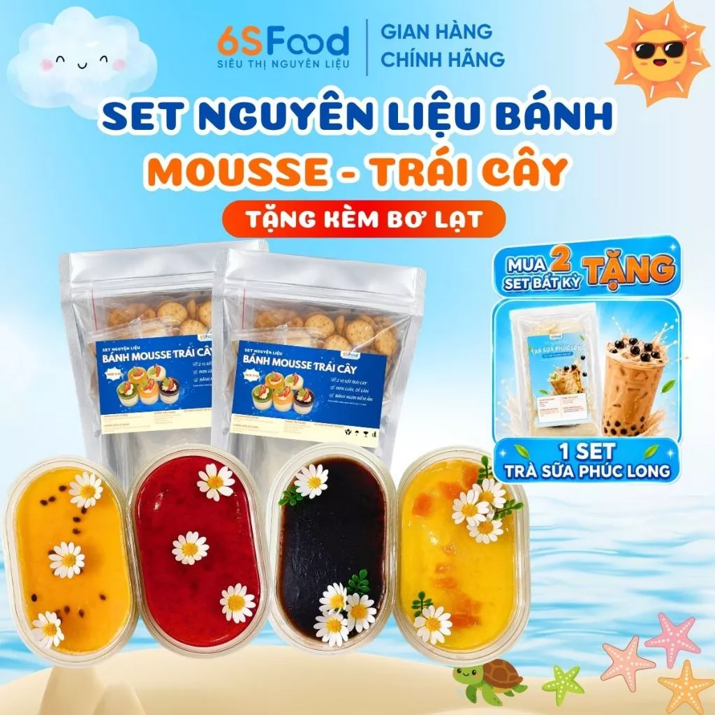 Set Làm Bánh Mousse Vị Dâu Tây - Chanh Leo, Dâu Tằm - Xoài [KÈM BƠ LẠT và HŨ ĐỰNG] nhà 6SFOOD
