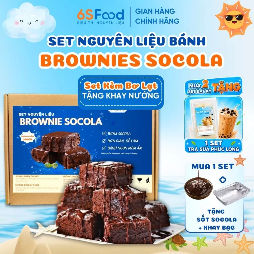 Set Làm Bánh Brownie Socola Thơm Đậm Vị, Ít Ngọt [KÈM KHAY NƯỚNG] Nhà 6SFOOD