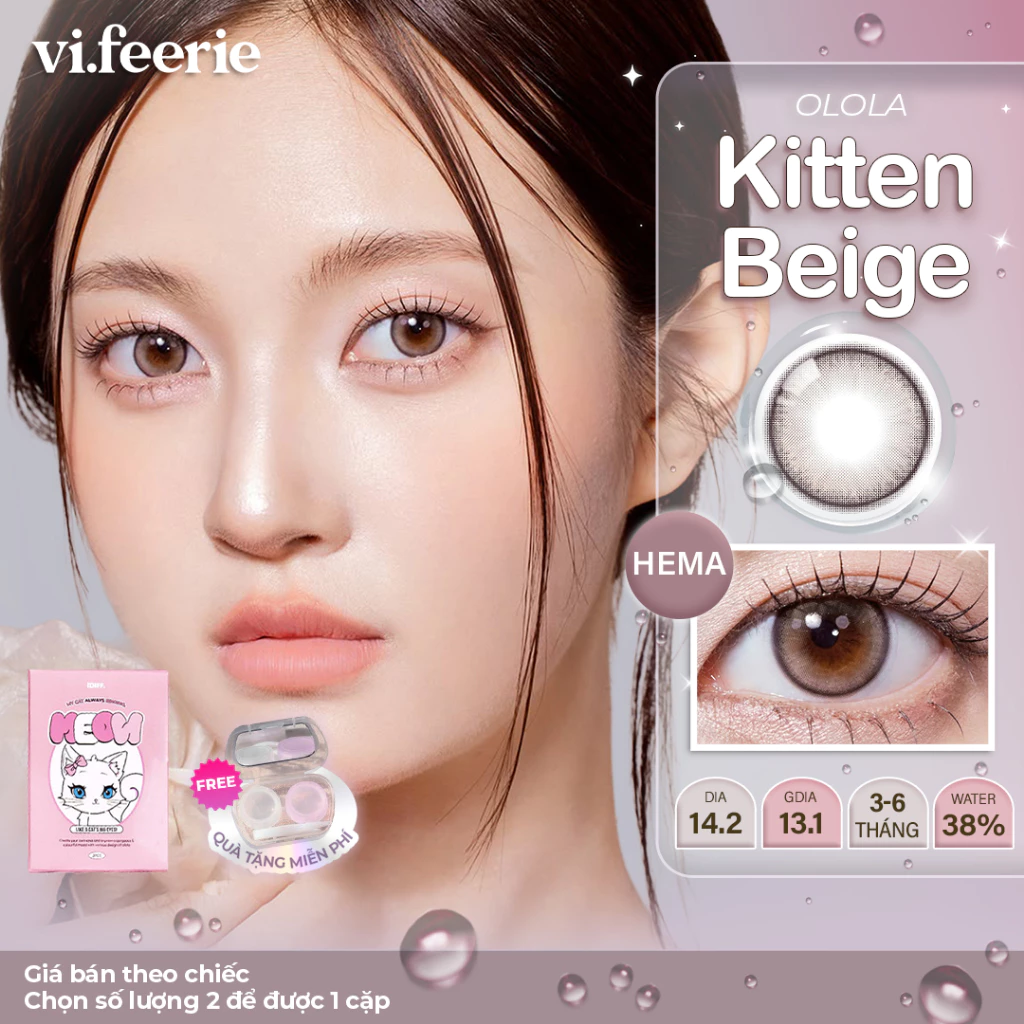 (MEOW NATURAL) Kính áp tròng (lens) nâu xám trong trẻo 6 tháng KITTEN BEIGE Lens -  Vi Feerie Lens