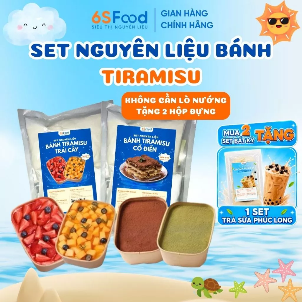 Set Làm Bánh Tiramisu Vị Matcha-Cacao, Mouse Tiramisu Dâu Tây-Chanh Leo [KÈM HỘP ĐỰNG] nhà 6SFOOD