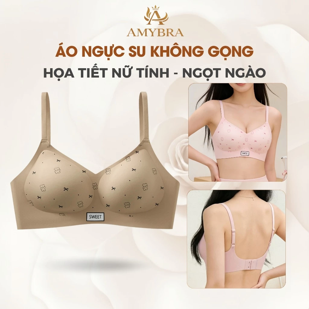 [ AMYBRA NEW ] Áo Ngực Su Mịn Mát Mút Mỏng 0.5cm, Áo Lót Nữ Không Gọng Êm Ái Gom Quả Tự Nhiên A975