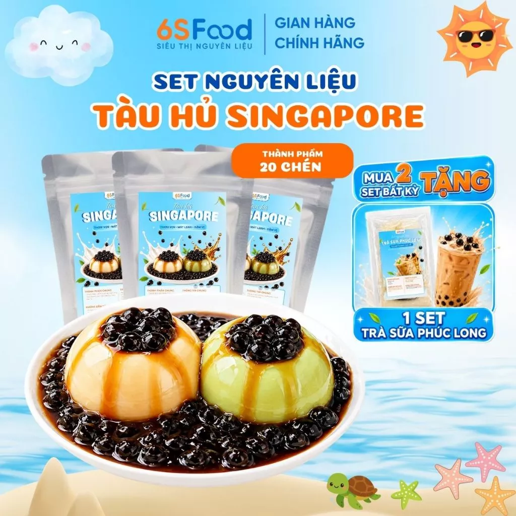 Set nguyên liệu làm Tàu Hũ Singapore trân châu đường đen thành phẩm 20 chén - 6SFOOD