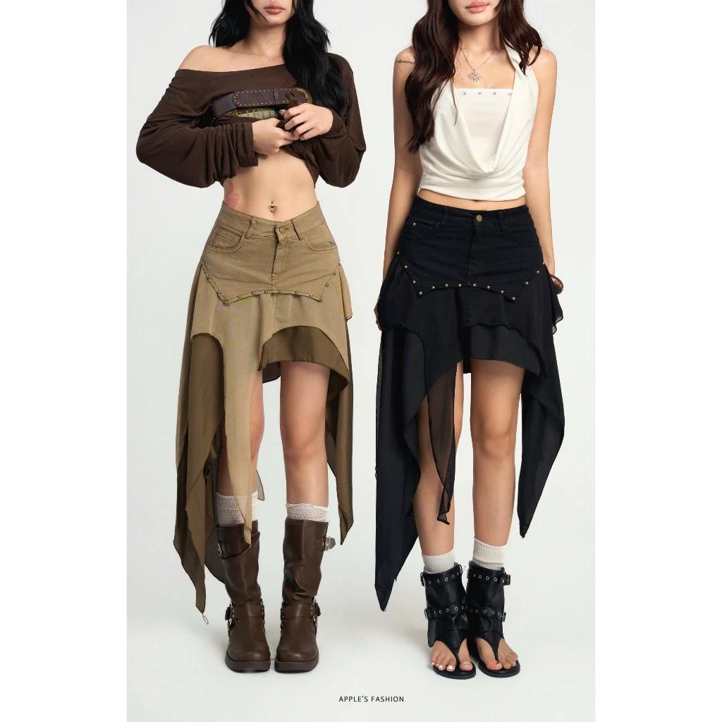 Chân váy nữ CVD59 dáng chữ A phối jeans phong cách vintage y2k cá tính hottrend