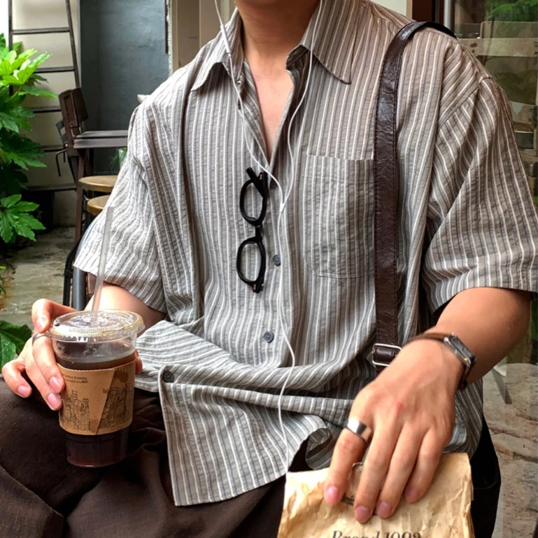 Áo Cộc Tay Kẻ Sọc Đũi Linen Form Rộng Thoáng Mát Đi Chơi Đi Làm Phong Cách Hàn Quốc Halley A64