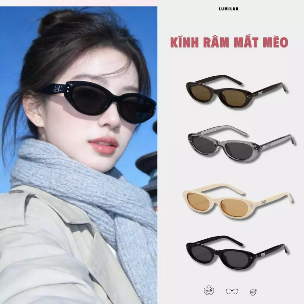 Kính Mát Mắt Mèo Chống UV, Gọng Nhựa Cao Cấp, Kính Râm Thời Trang Phong Cách Hàn Quốc, Tôn Dáng Mặt, Phù Hợp Đi Biển, Du
