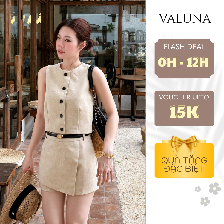 Set áo sát nách cài nút phối chân váy quần nữ công sở thanh lịch cao cấp VALUNA STORE 2702