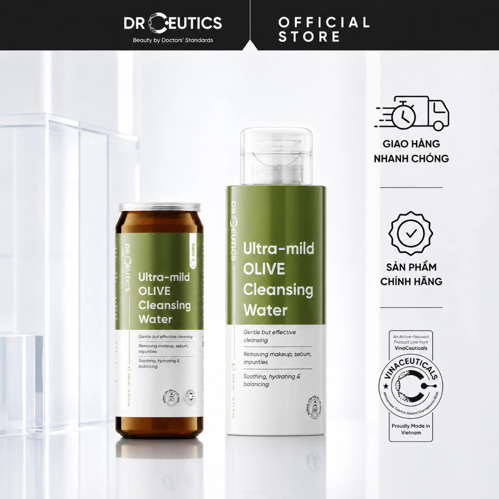 DrCeutics Combo Nước Tẩy Trang Ultra-mild OLIVE 500ml + Refill Nước Tẩy Trang Ultra-mild OLIVE 480ml Cho Mọi Loại Da