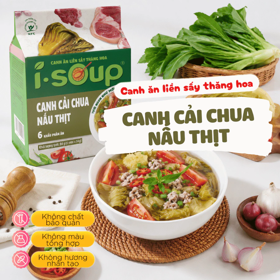 Canh cải chua nấu thịt ăn liền I-Soup (túi 06 viên)- Viên Súp Sấy Thăng Hoa