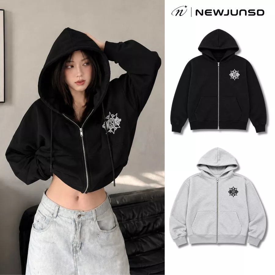 Áo Khoác Nỉ , ÁO Khoác Hoodie Zip Form Boxy Thêu Xù NJ Gangnam, Unisex cho cả Nam và Nữ (Không xù lông,vải dày 420gsm))