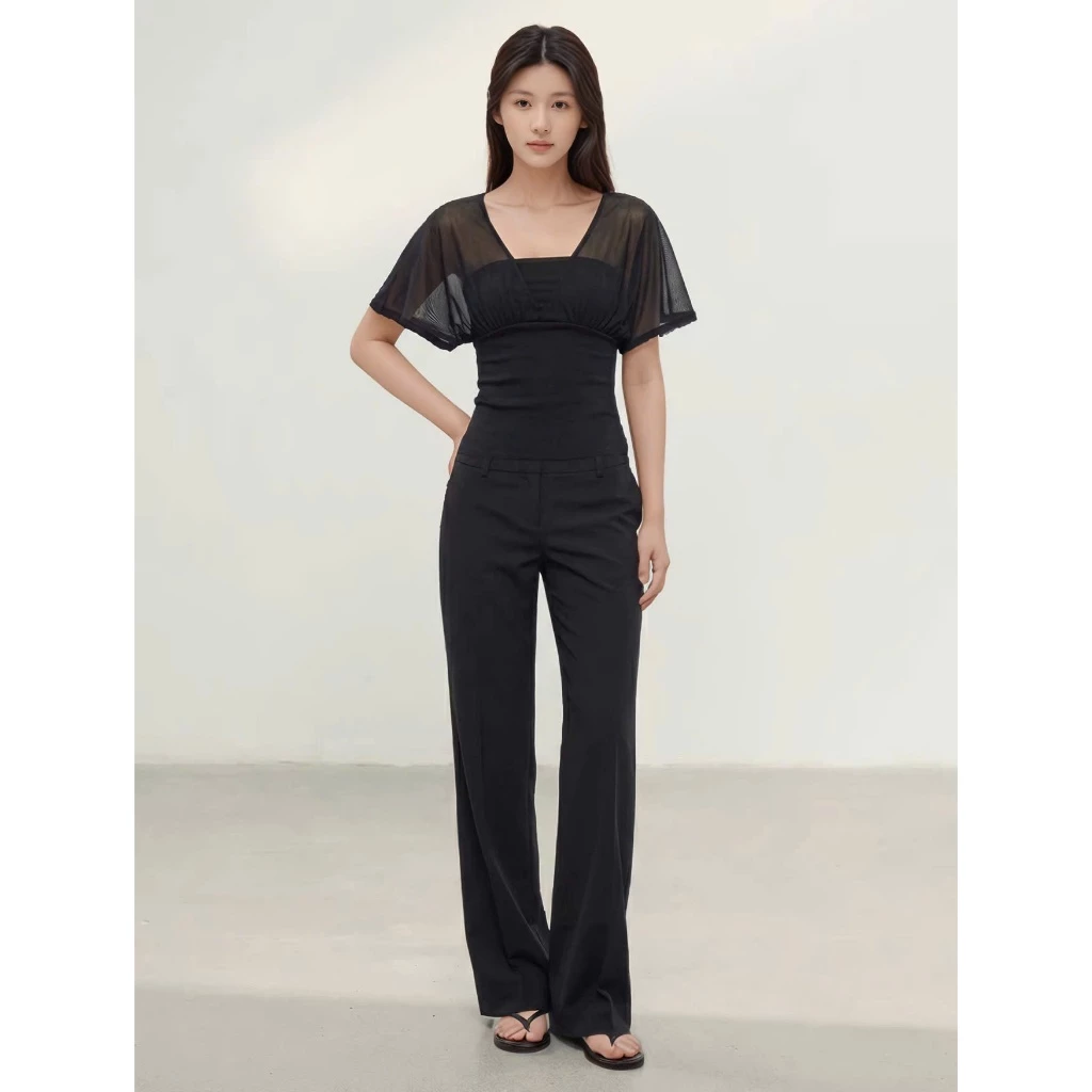 Áo thun ôm cổ v tay lỡ phối lưới trắng đen D13 Bigsize - Orimi