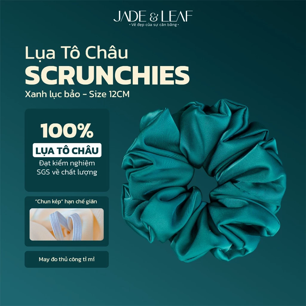 Scrunchies Buộc Tóc Nữ Lụa Thật To Phồng Jade&Leaf Dây Cột Tóc Mềm Mại Phụ Kiện Tóc Hằng Ngày