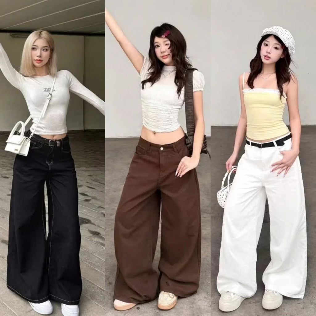Quần Jean Nữ Ống Suông Rộng Màu Nâu Choco Chất Jean Mềm, Quần Bò Nâu Basic Style Hàn Quốc