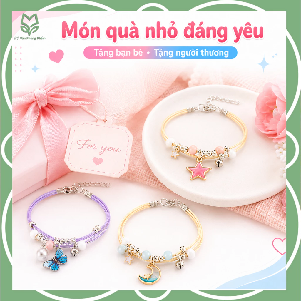 Vòng Tay Nữ Phong Cách Hàn Quốc, Dây Mảnh Kèm Hạt Và Charm Xinh Xắn