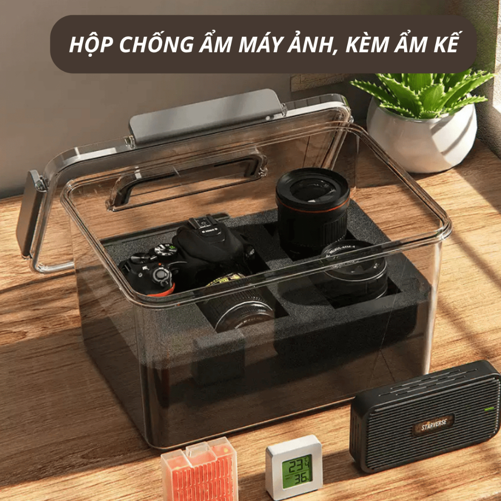 Hộp Chống Ẩm Máy Ảnh Kèm Mút Xốp Định Hình Chống Sốc - Tủ Hút Ẩm Mini Bảo Quản…