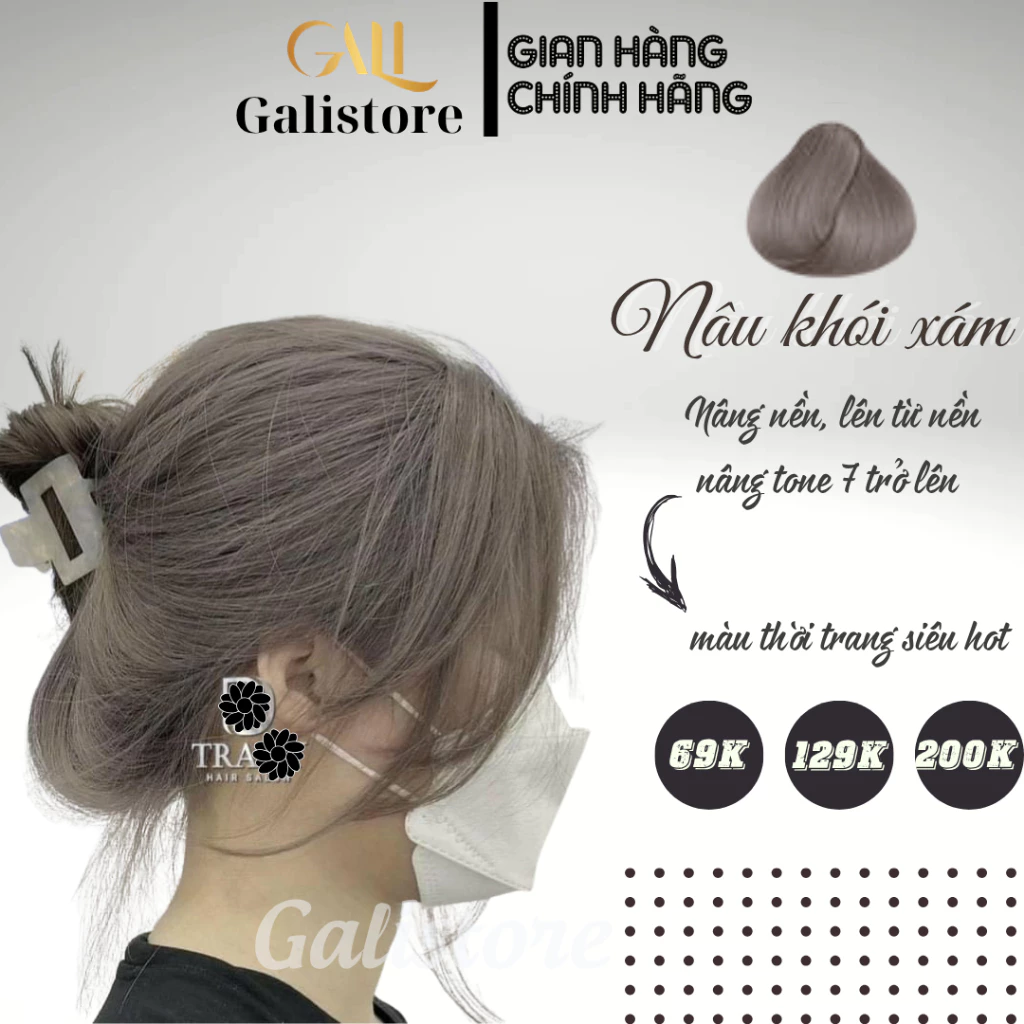 Thuốc nhuộm tóc nâu khói xám tặng oxy trợ nhuộm Galistore
