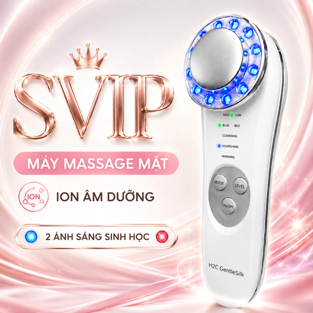 SVIP H2C GentleSilk Máy Massage Mặt Điện Di Tinh Chất Ion Âm Dương, LED Đỏ Xanh, Hỗ Trợ Làm Sạch Da