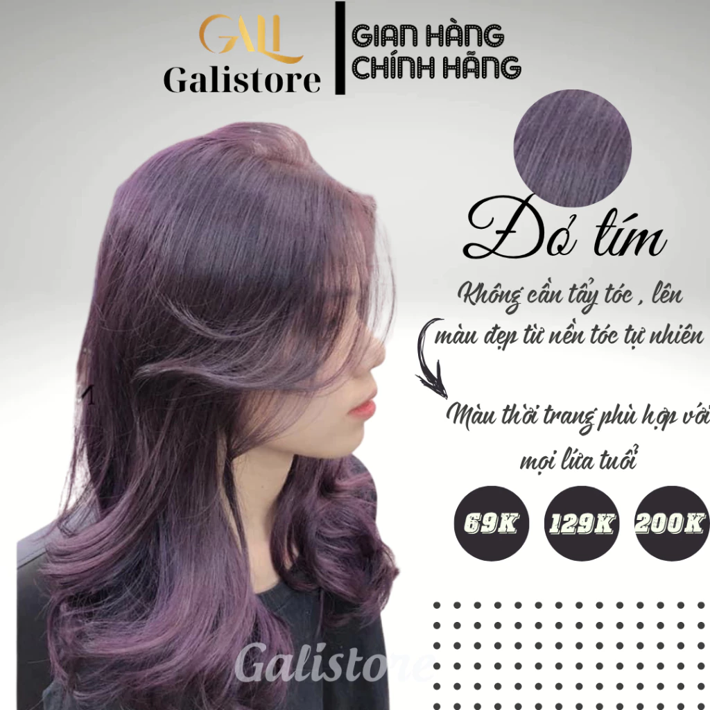 Thuốc nhuộm tóc màu tím đỏ không cần tẩy tóc kèm oxy trợ nhuộm Galistore
