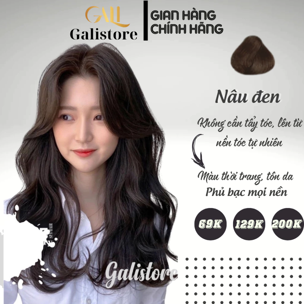 Thuốc nhuộm nâu đen nhuộm tóc đen tự nhiên, nhuộm tóc bạc phủ bạc tặng kèm oxy trợ dưỡng  Galistore