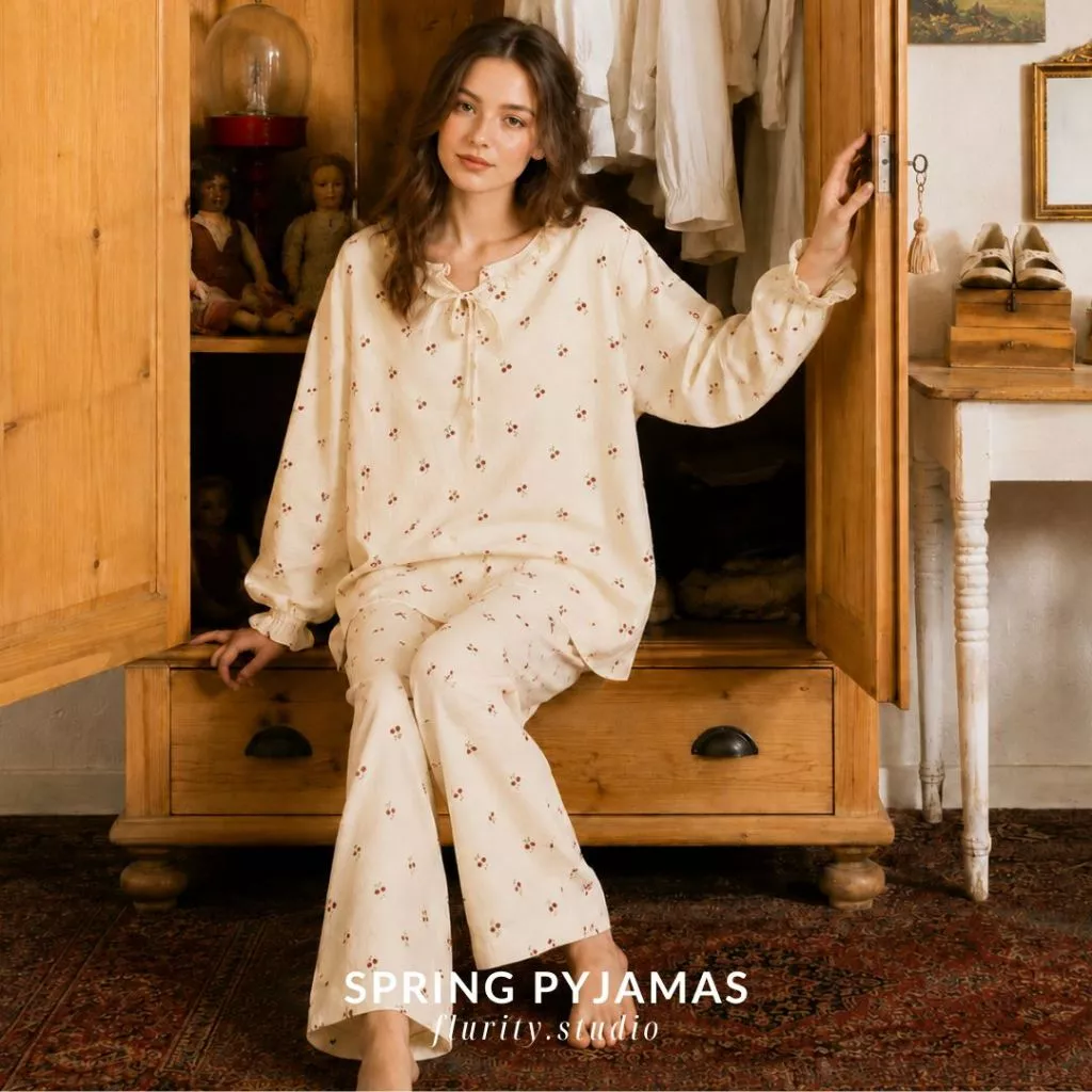 Set Bộ Đồ Pijamas Mặc Tại Nhà Nữ Thiết Kế Cao Cấp Ngủ Dài Jena Pyjamas Xinh Xắn Mềm Dễ Thương Gợi Cảm Flurity BDTDCS159