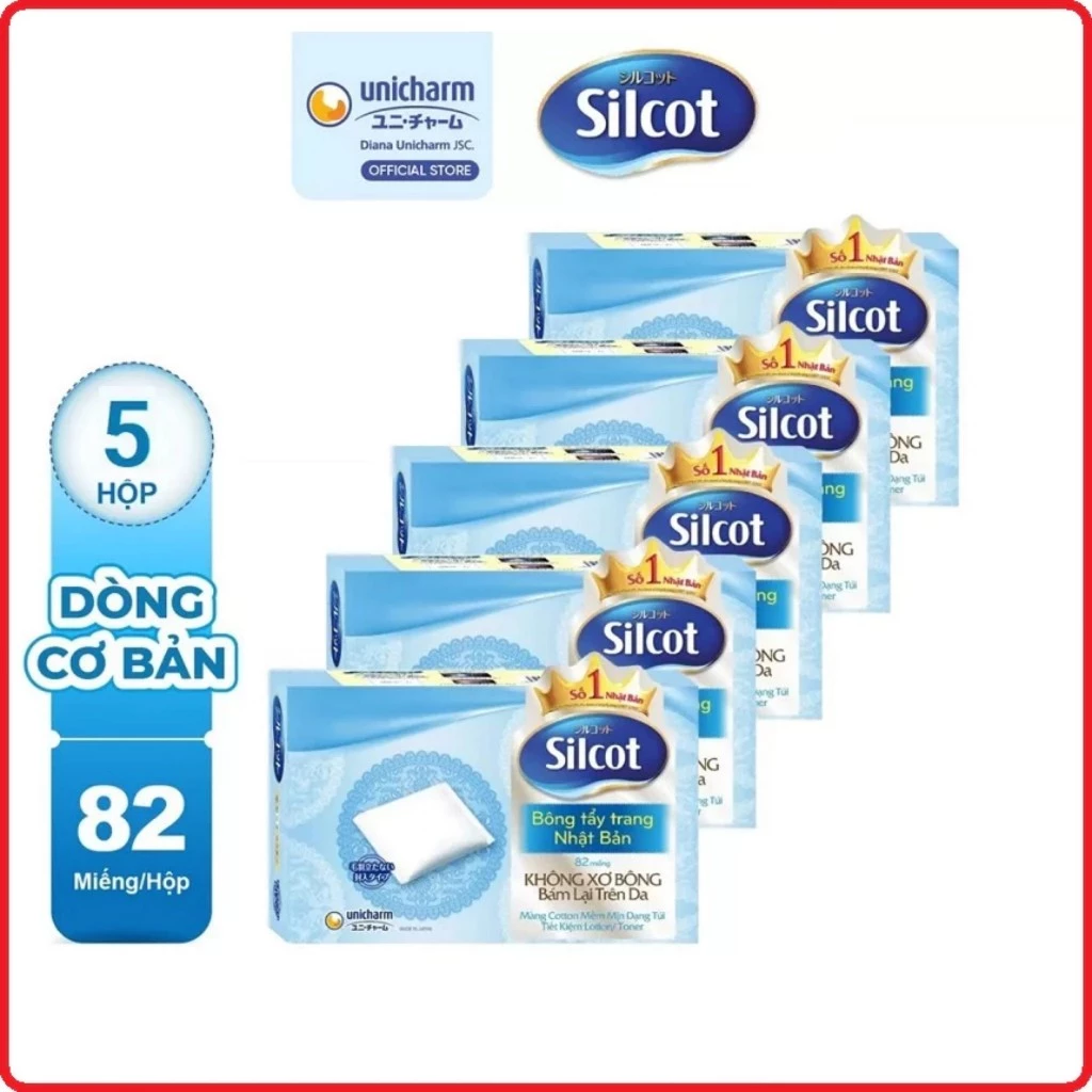 [SVIP] Bộ 5 Hộp Bông Tẩy Trang Silcot 82 miếng/hộp ( Mẫu Mới )