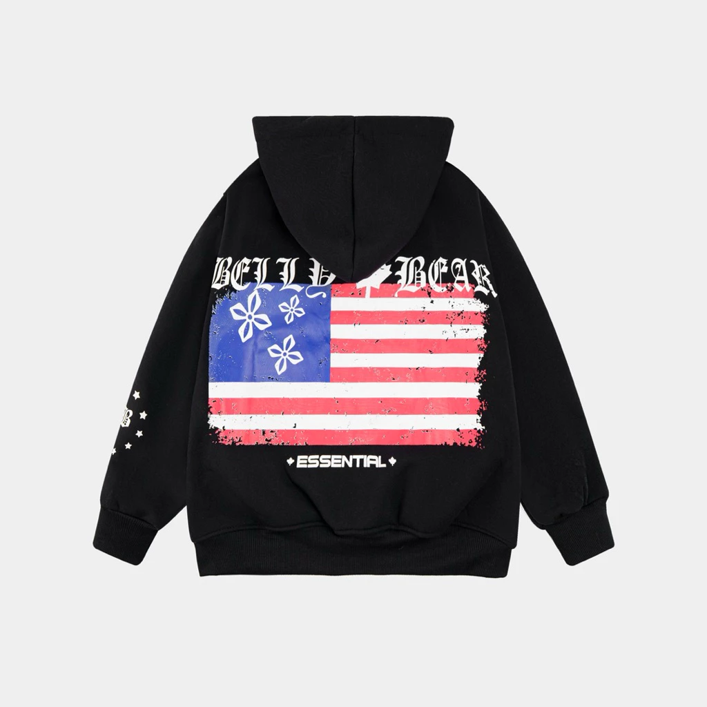 Áo Khoác Nỉ Lót Bông BELLY BEAR Flag Form Rộng Boxy Unisex