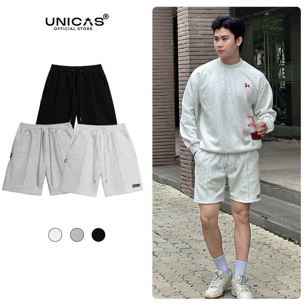 Quần Shorts Nỉ Nam UNICAS Chất Vải Nỉ Cao Cấp Thiết Kế Lai Kiểu Gắn Tag Form Lửng Trên Gối Năng Động