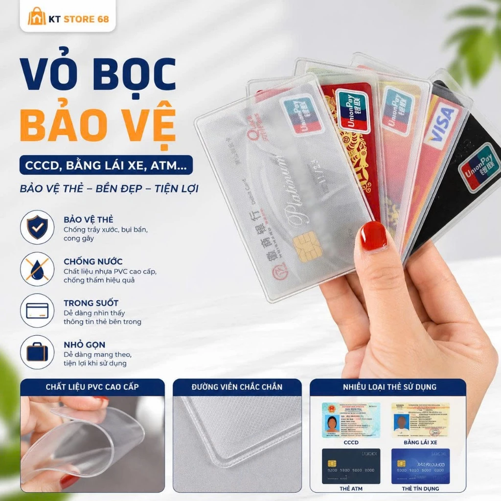 SET 10 Vỏ Bọc Căn Cước Công Dân Trong Suốt Bảo Vệ Thẻ Căn Cước, Thẻ Học Sinh, Bằng Lái Xe, Thẻ ATM, Hộ Chiếu