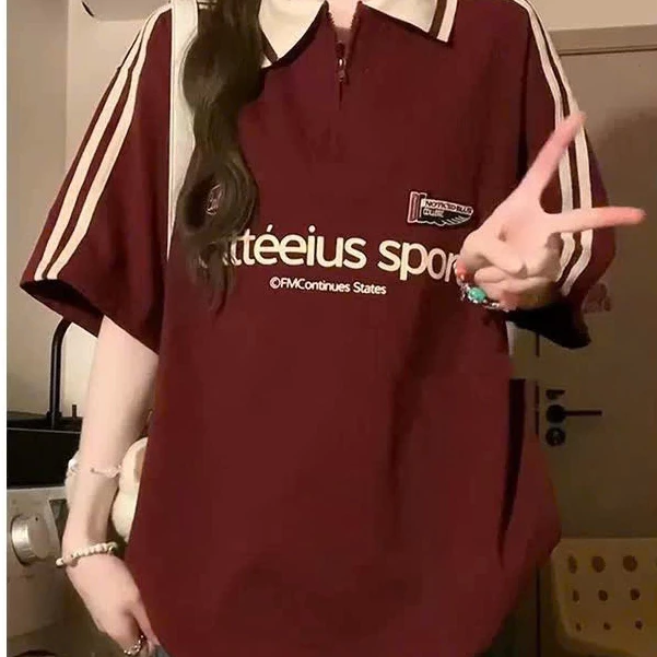 Áo Polo Unisex From Rộng Cổ Zip Phối Sọc APT Unisex Áo Thun Nam Nữ Chất Cotton Đẹp Hot Trend Genz