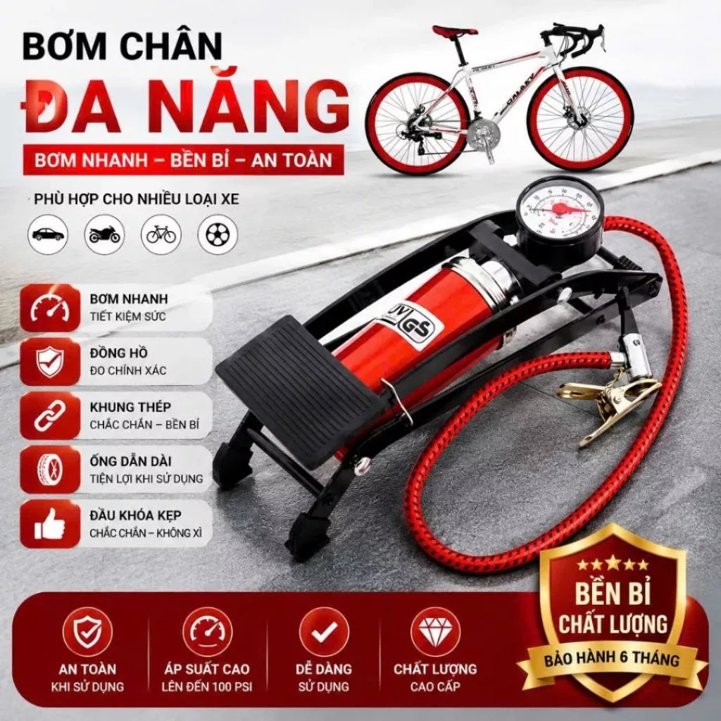 Bơm Đạp Chân VINALUXURY Dùng Cho Xe Đạp, Xe Máy, Ô Tô