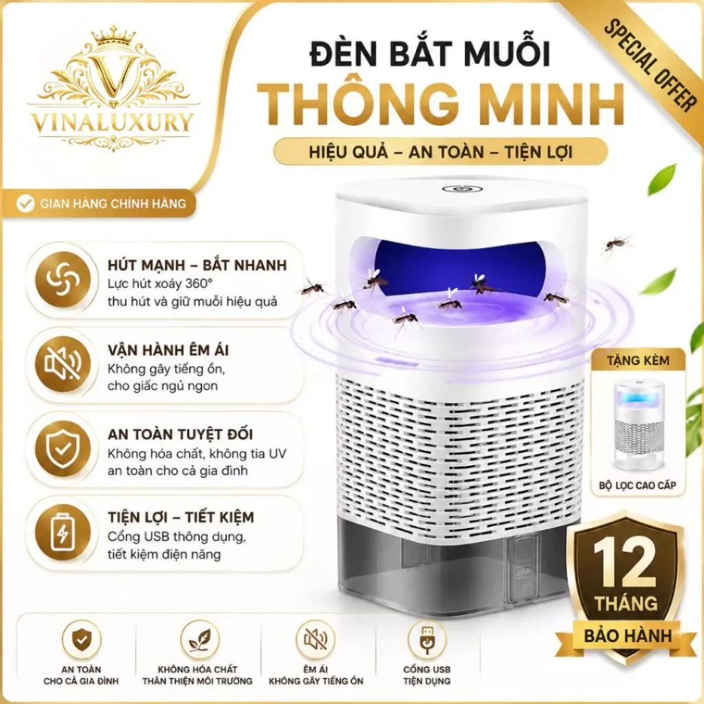 Đèn Bắt Muỗi , Đèn Thu Hút Côn Trùng Thông Minh Tự Động, Không Ồn, Không Mùi, Không Hoá Chất