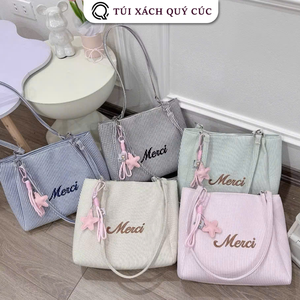 Túi Tote Đeo Vai Nữ Merci Kẻ Sọc Cao Cấp Phong Cách Hàn Quốc Thanh Lịch ,Túi…