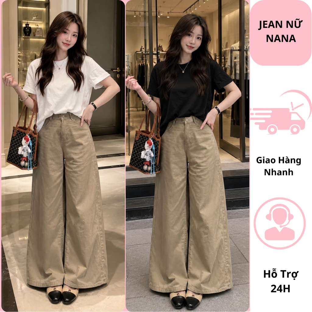 Quần jean nữ ống suông màu nâu cao cấp, quần bò nữ ống rộng 27 cm chất vải mềm mịn che khuyết điểm tốt