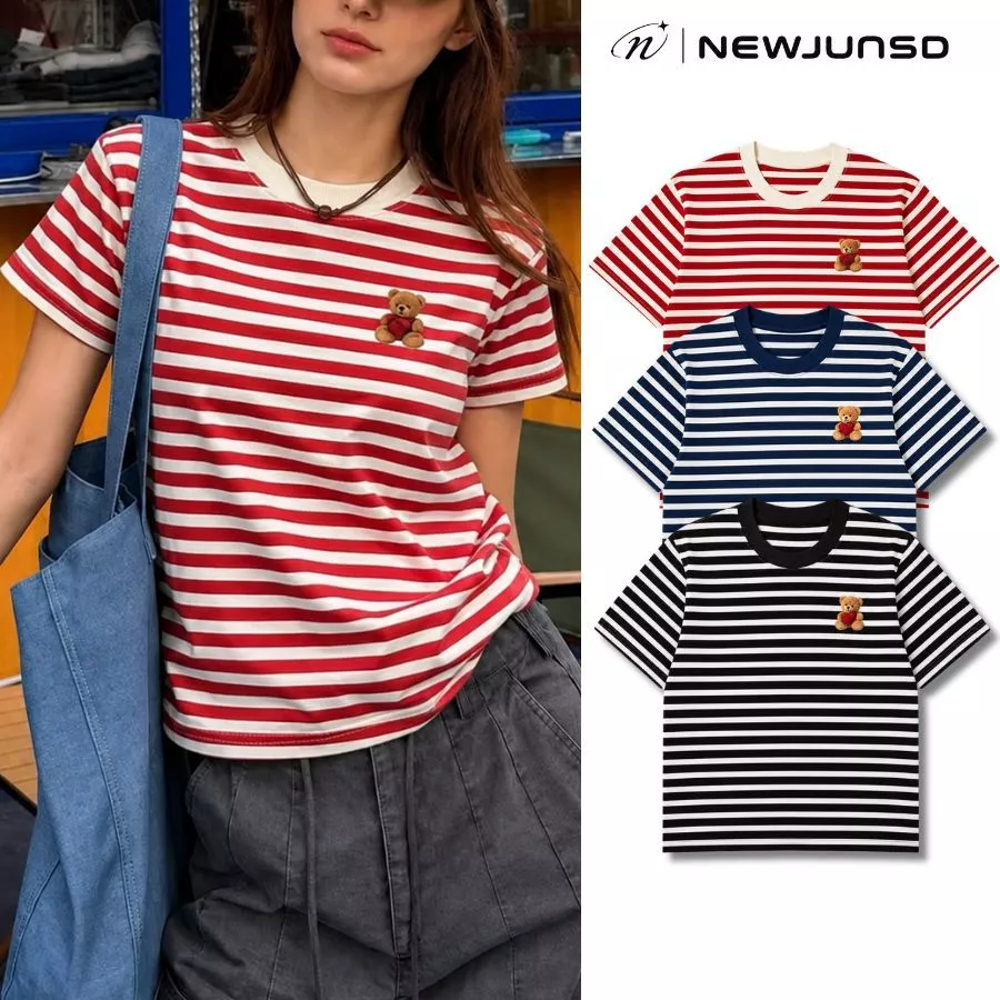 Áo Thun Basic Striped NEWJUNSD Nam Nữ, Form Regular T-shirt, Chất Liệu Co Giãn 4 chiều