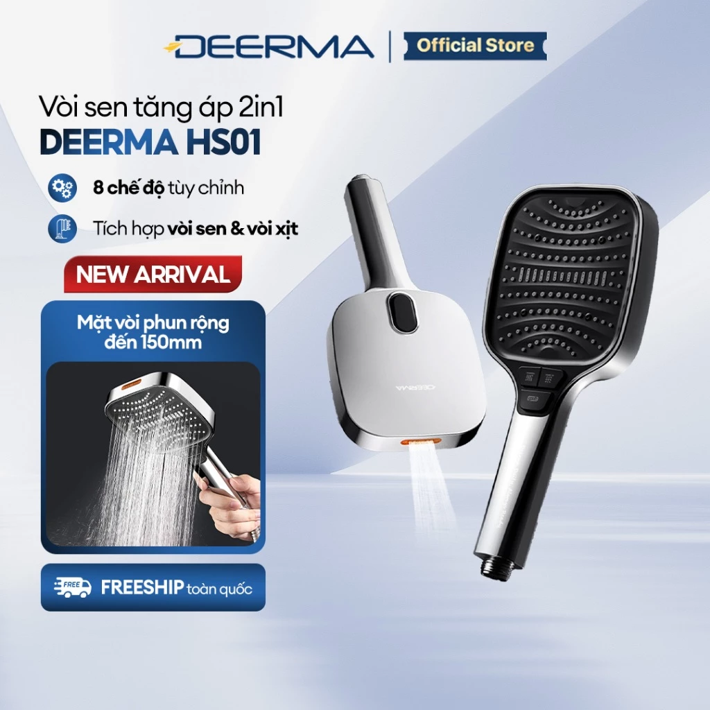 Vòi sen tăng áp 2IN1 Deerma HS01 8 chế độ phun nước tùy chỉnh, tích hợp vòi sen và vòi xịt đa năng - BH 12 tháng