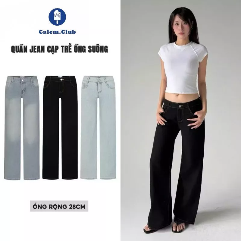 Quần Jeans Nữ CẠP TRỄ Ống Suông Calem Chất Vải Mềm , Quần Bò Ống Suông Dáng Cạp Trễ Cực Tôn Dáng