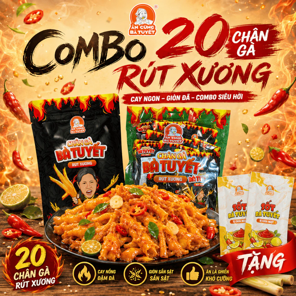 Combo 20 chân gà rút xương tê cay - ĂN CÙNG BÀ TUYẾT
