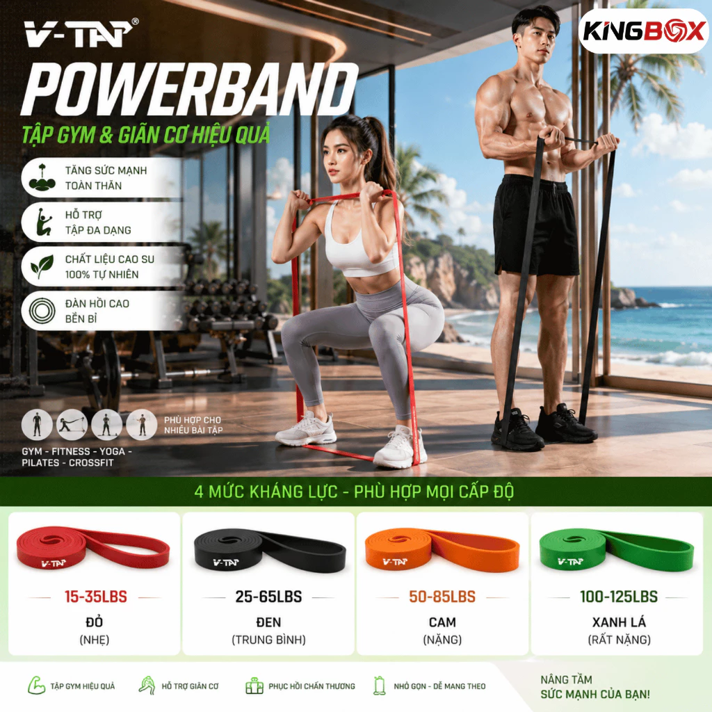 Dây kháng lực tập gym power band, Dây kháng lực cao su hỗ trợ tập luyện thể thao V-Tap