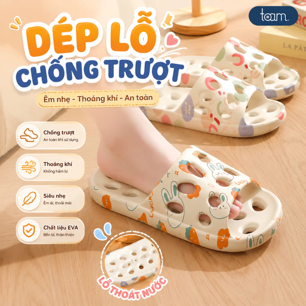Dép Lỗ Chống Trượt Nhà Tắm Thoát Nước, Dép Đi Trong Nhà Đúc Nguyên Khối Thoáng Khí Mát Mẻ Mùa Hè
