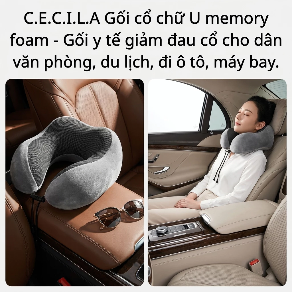 Gối Chữ U Cao Su Non CECILA Gối Kê Cổ Văn Phòng Du Lịch Ngủ Trưa Đi Xe Máy Bay