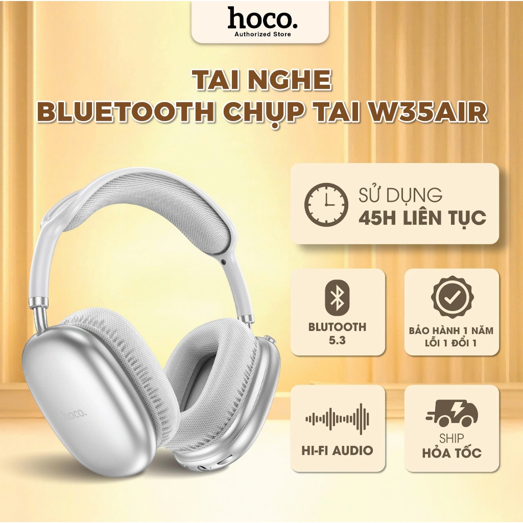 Tai nghe chụp tai BLUETOOTH 5.3 Air - Pin trâu - Bass mạnh - Smartcom - W35