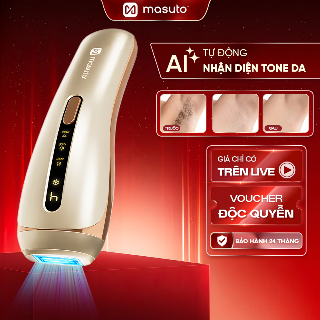 Máy triệt lông IPL SkinSense Ai Masuto Công nghệ Ai Nhận Diện Màu Da Thông Minh, Triệt Lạnh 10 Độ C